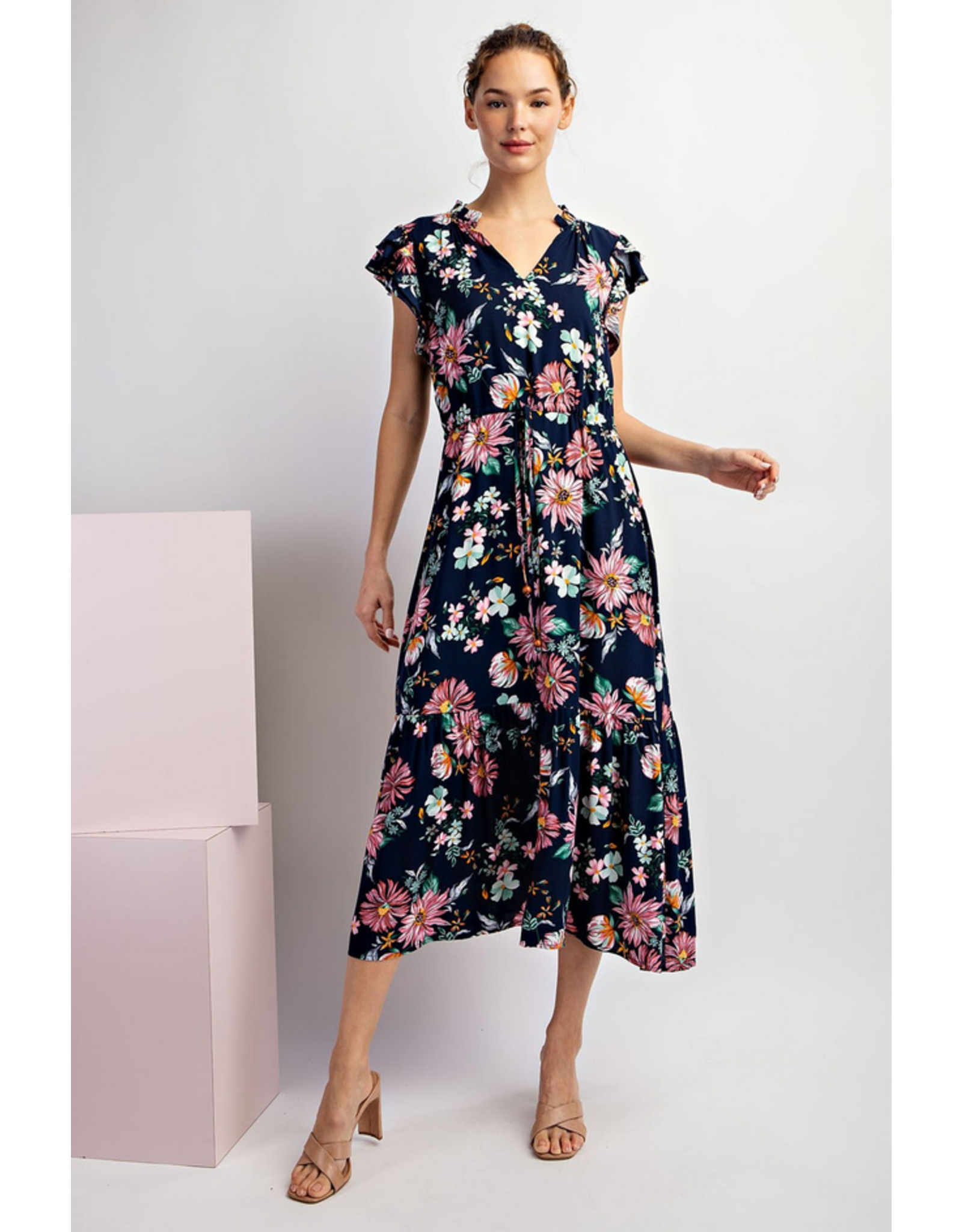 eesome Navy Floral Printed Midi Dress