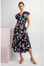 eesome Navy Floral Printed Midi Dress