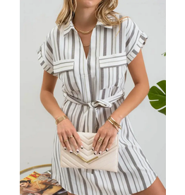 Blu Pepper Striped Belted Shirt Dress