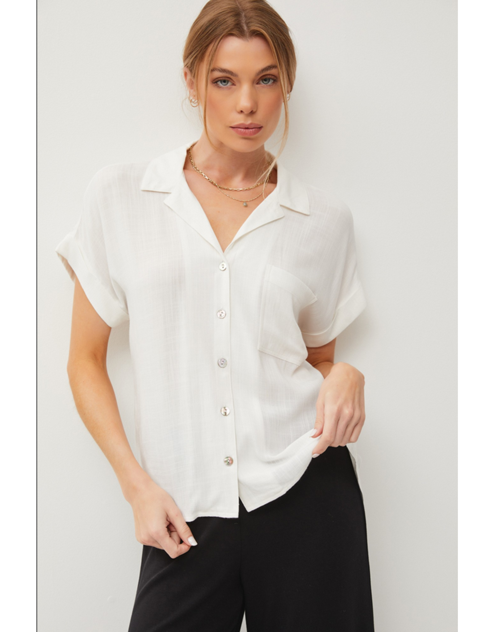 Be Cool Short Sleeve Button Down Top