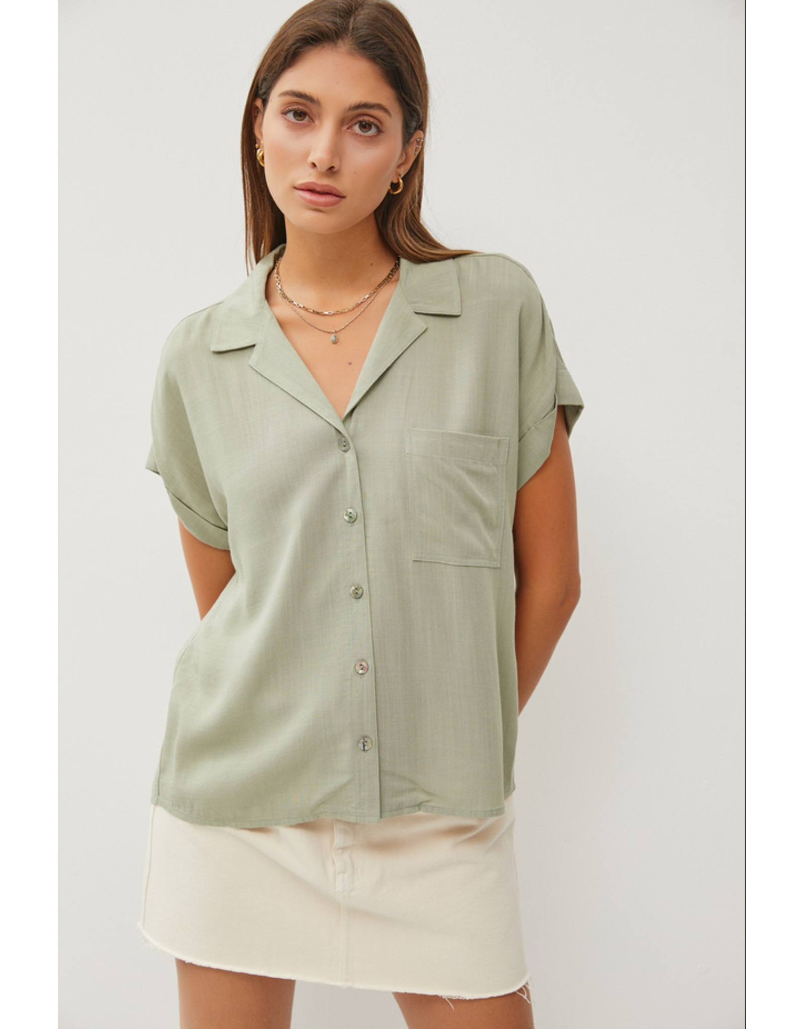 Be Cool Short Sleeve Button Down Top