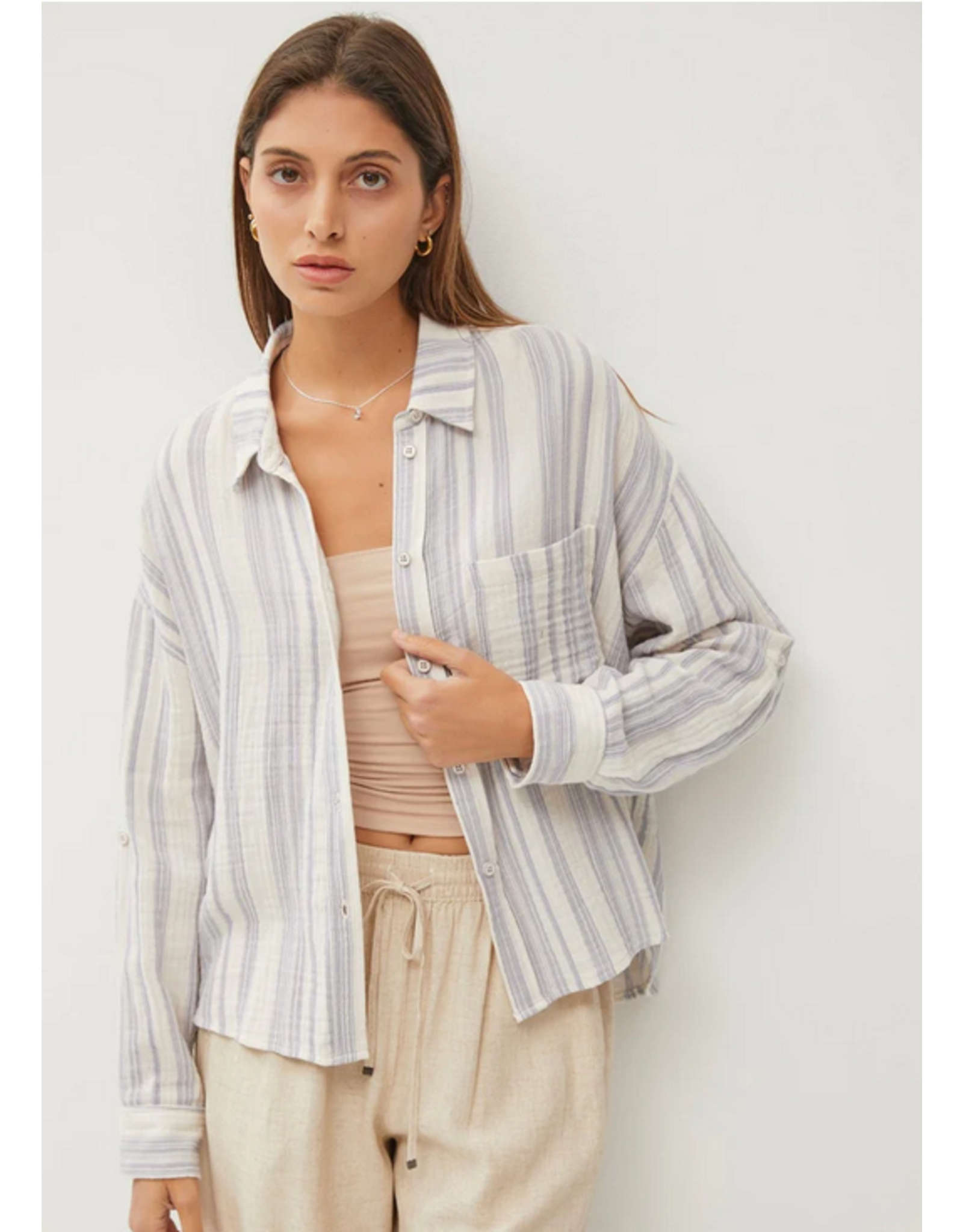 Be Cool Striped Button Down Blouse