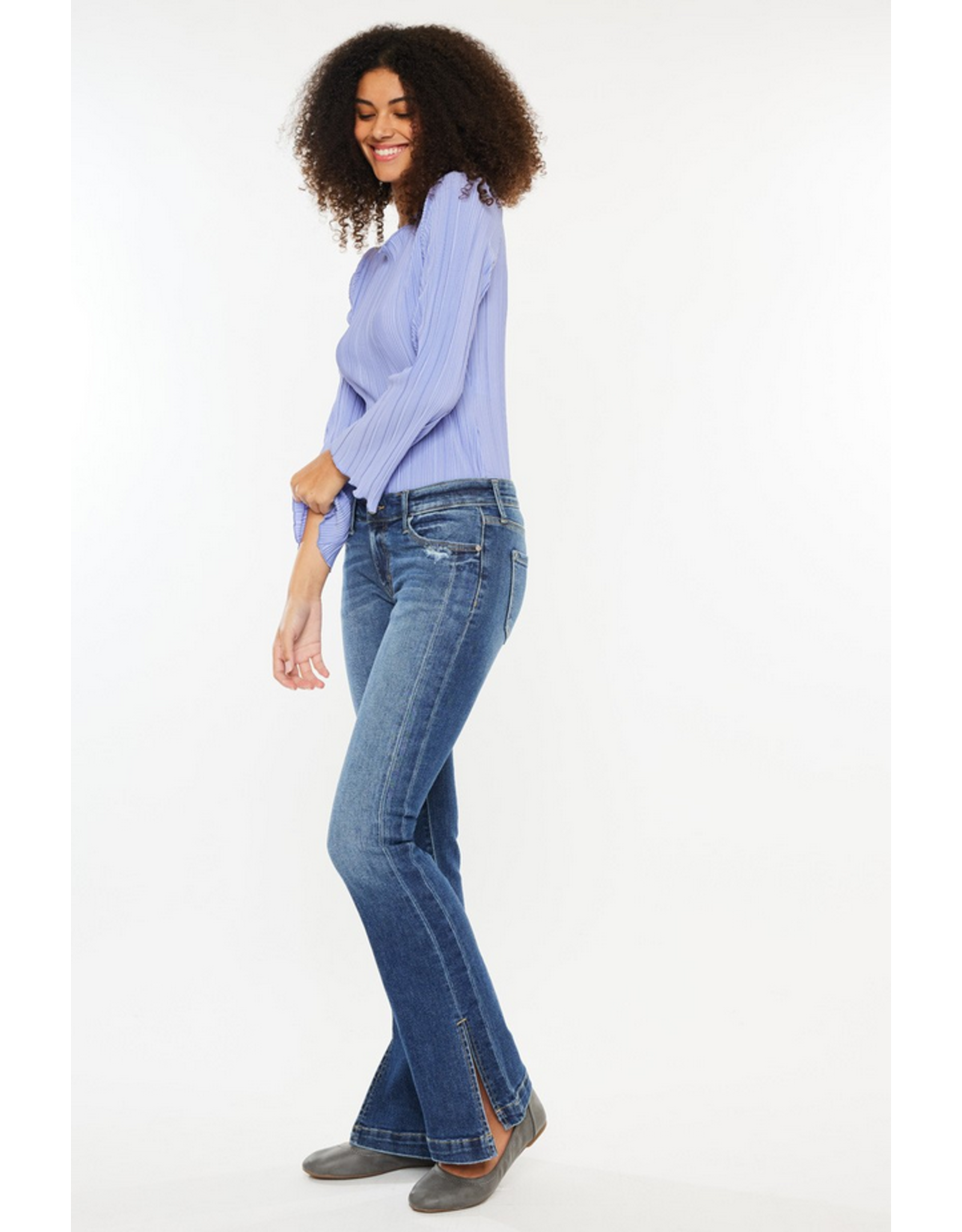 Kancan Low Rise Bootcut Jeans with Side Slit