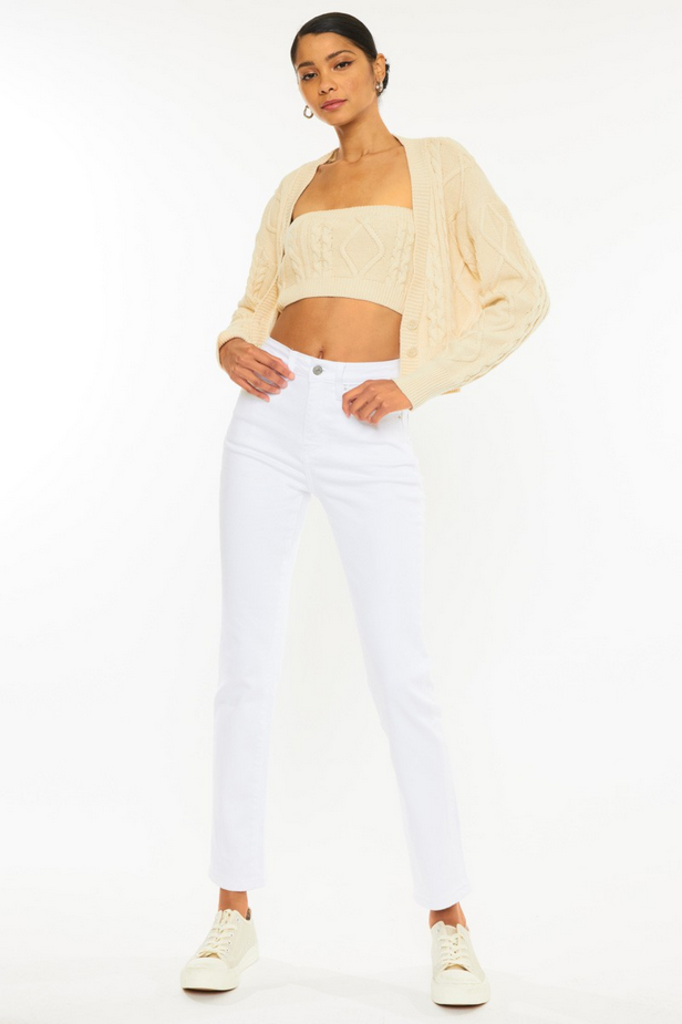 Kancan High Rise Slim Straight White Jeans