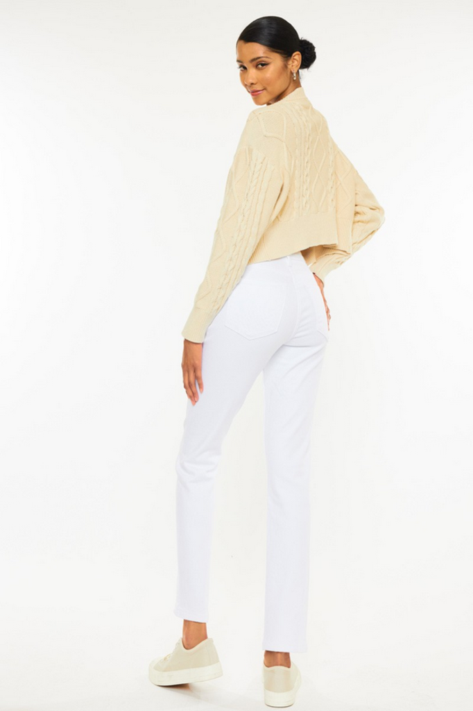 Kancan High Rise Slim Straight White Jeans
