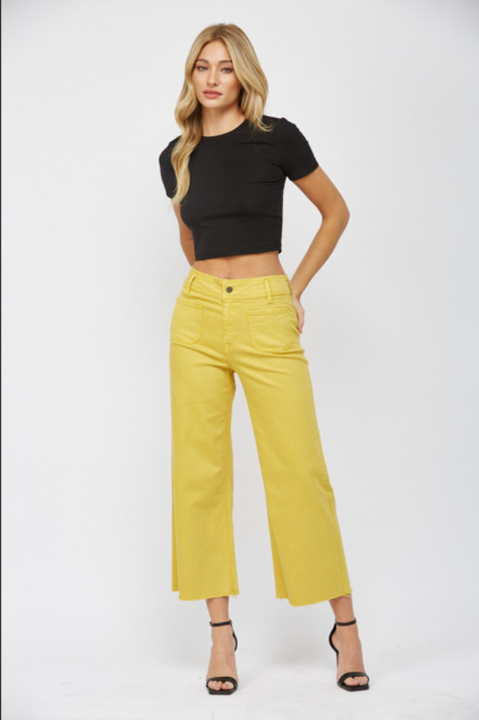 Mica Denim Cropped Wide Leg Jeans with Front Pockets