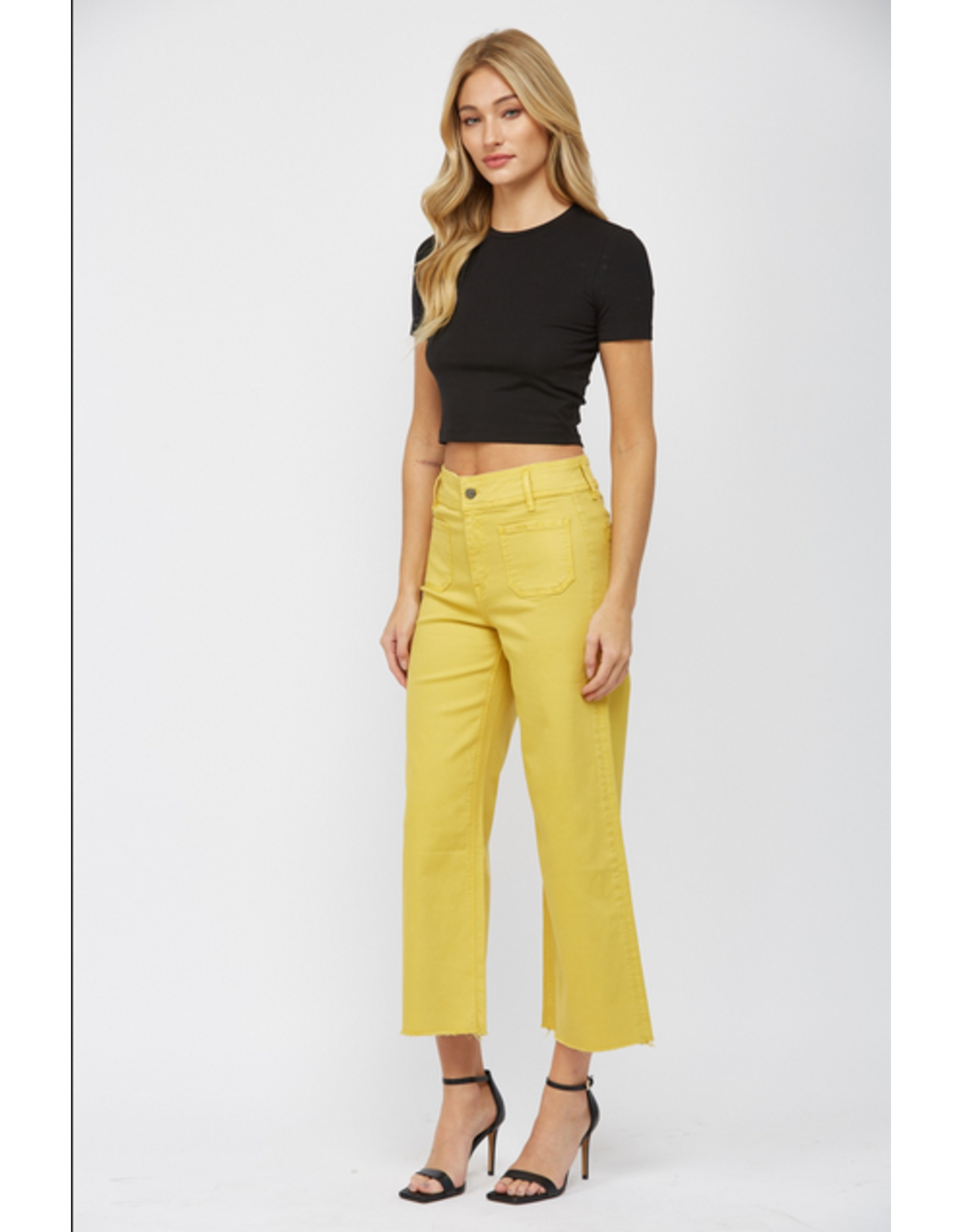 Mica Denim Cropped Wide Leg Jeans with Front Pockets