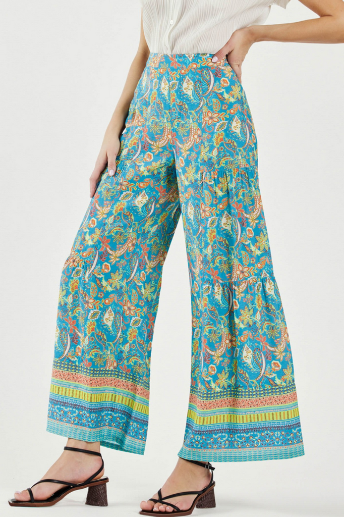 Current Air Tiered Wide Leg Paisley Pants