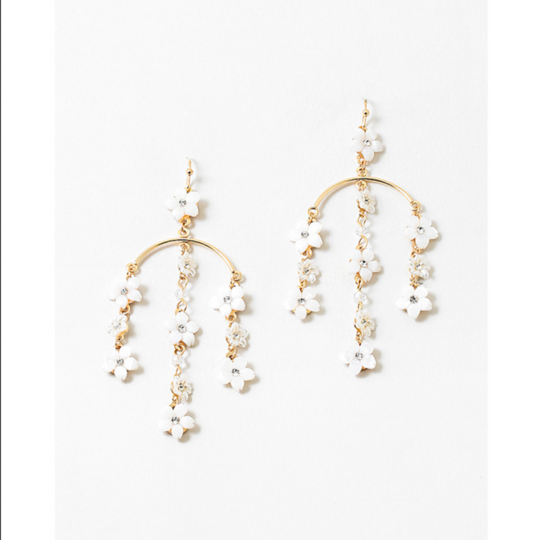 Blue Suede Jewels Flower Chandelier Earrings