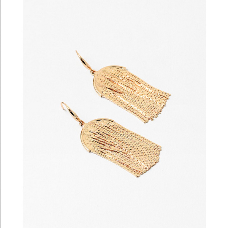 Blue Suede Jewels Gold Fringe Statement Earrings