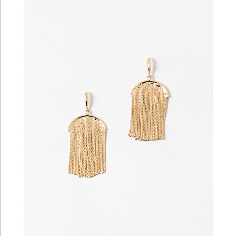 Blue Suede Jewels Gold Fringe Statement Earrings
