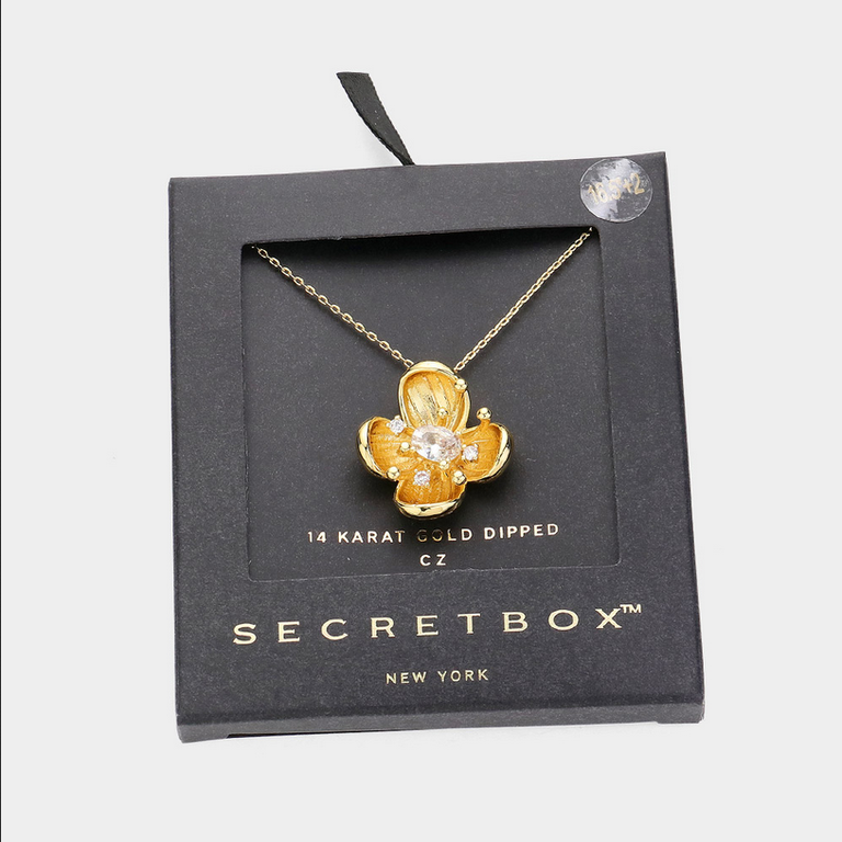 Secret Box 14K Gold Dipped Flower Pendant Necklace