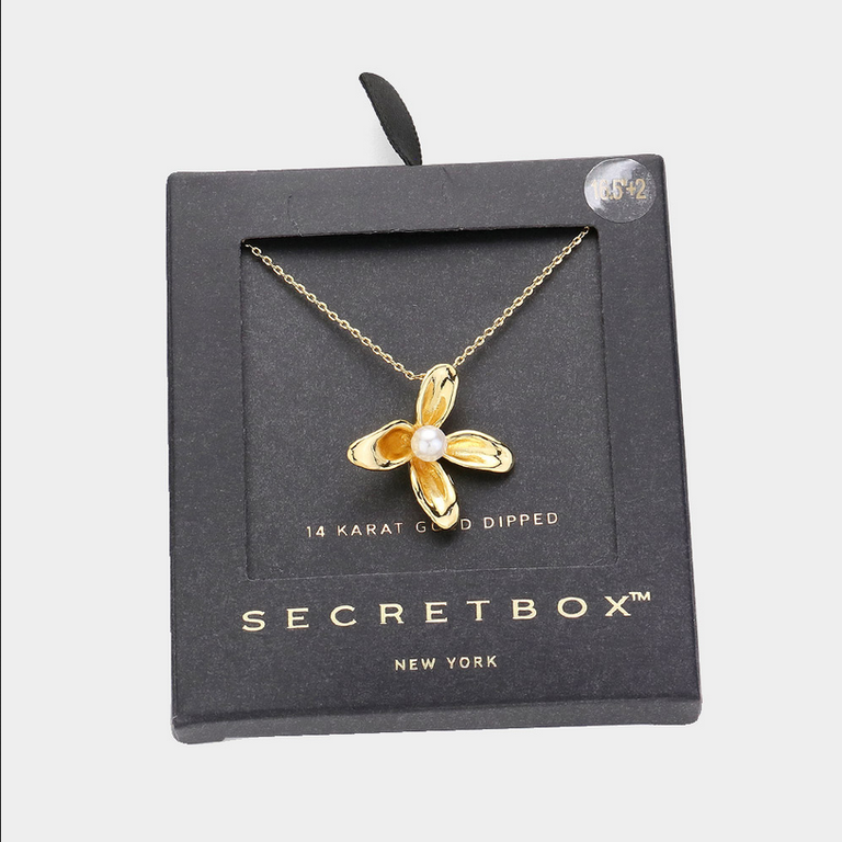 Secret Box 14K Gold Dipped Flower Pendant Necklace
