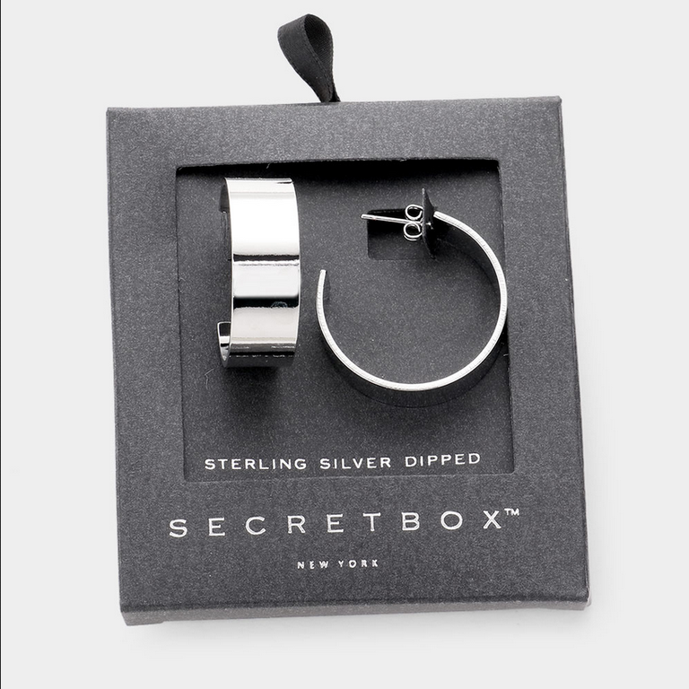 Secret Box Sterling Silver Dipped Metal Half Hoop Earrings