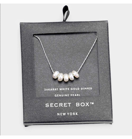 Secret Box 24K White Gold Dipped Genuine Pearl Necklace