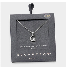 Secret Box Sterling Silver CZ Crescent Moon Star  Necklace