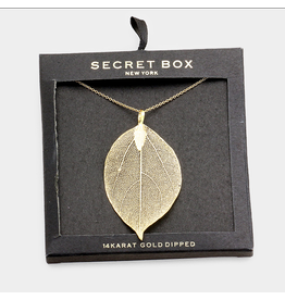 Secret Box 14K Gold Dipped Natural Filigree Leaf Necklace