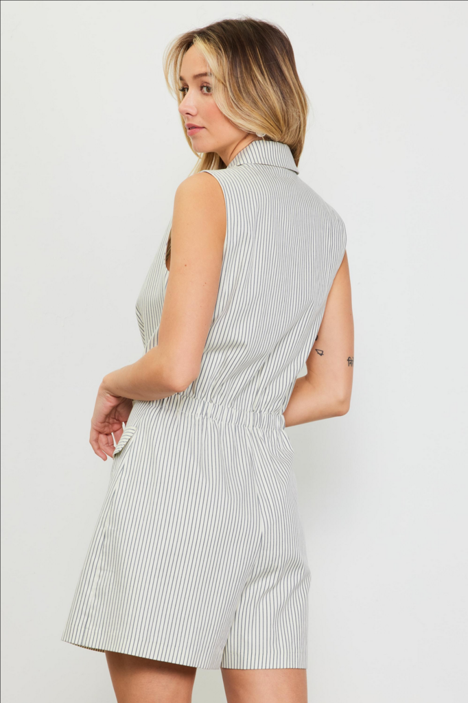 Skies Are Blue Pinstriped Double Breasted Romper