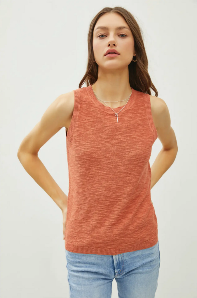 Be Cool Round Neck Sleeveless Slub Knit Top