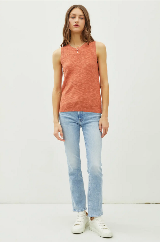 Be Cool Round Neck Sleeveless Slub Knit Top