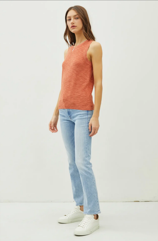 Be Cool Round Neck Sleeveless Slub Knit Top
