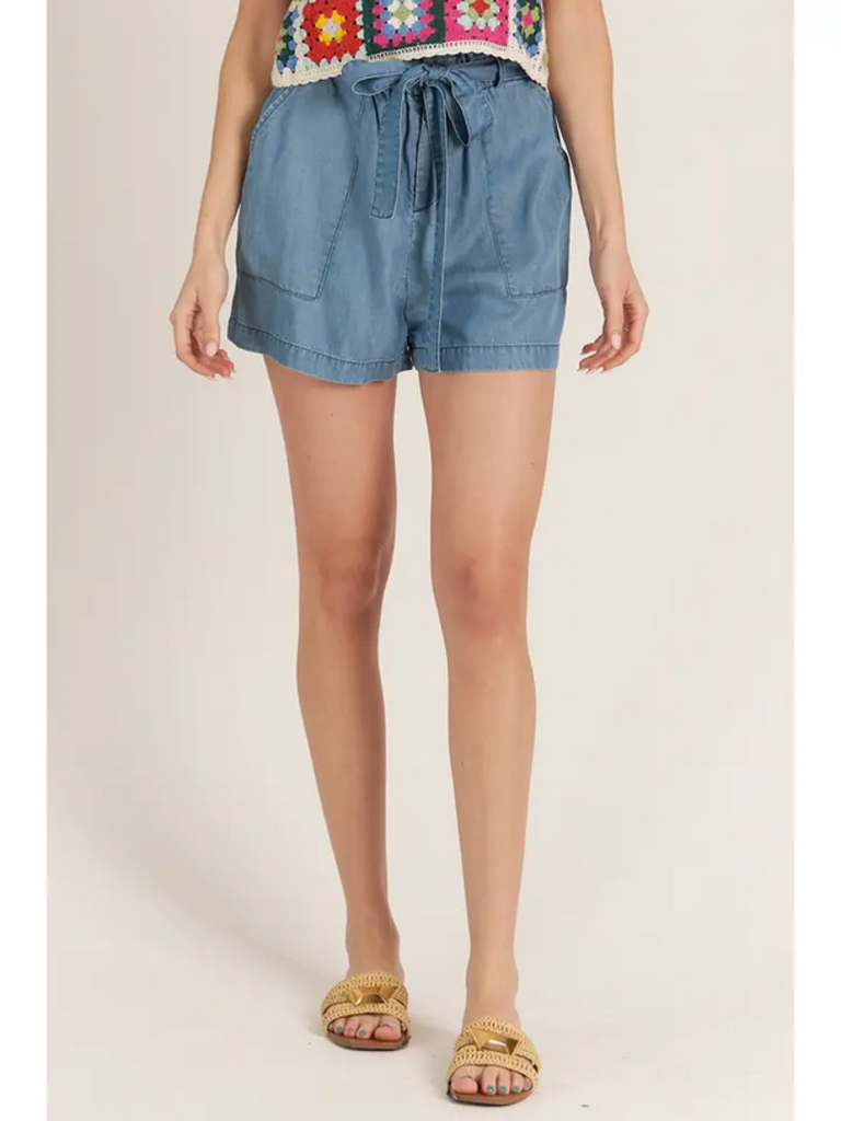 En Creme Tie Front Tencel Denim Shorts