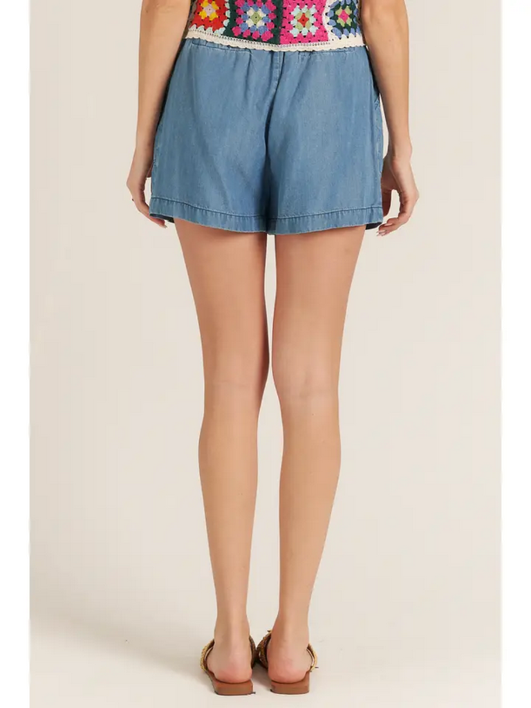 En Creme Tie Front Tencel Denim Shorts