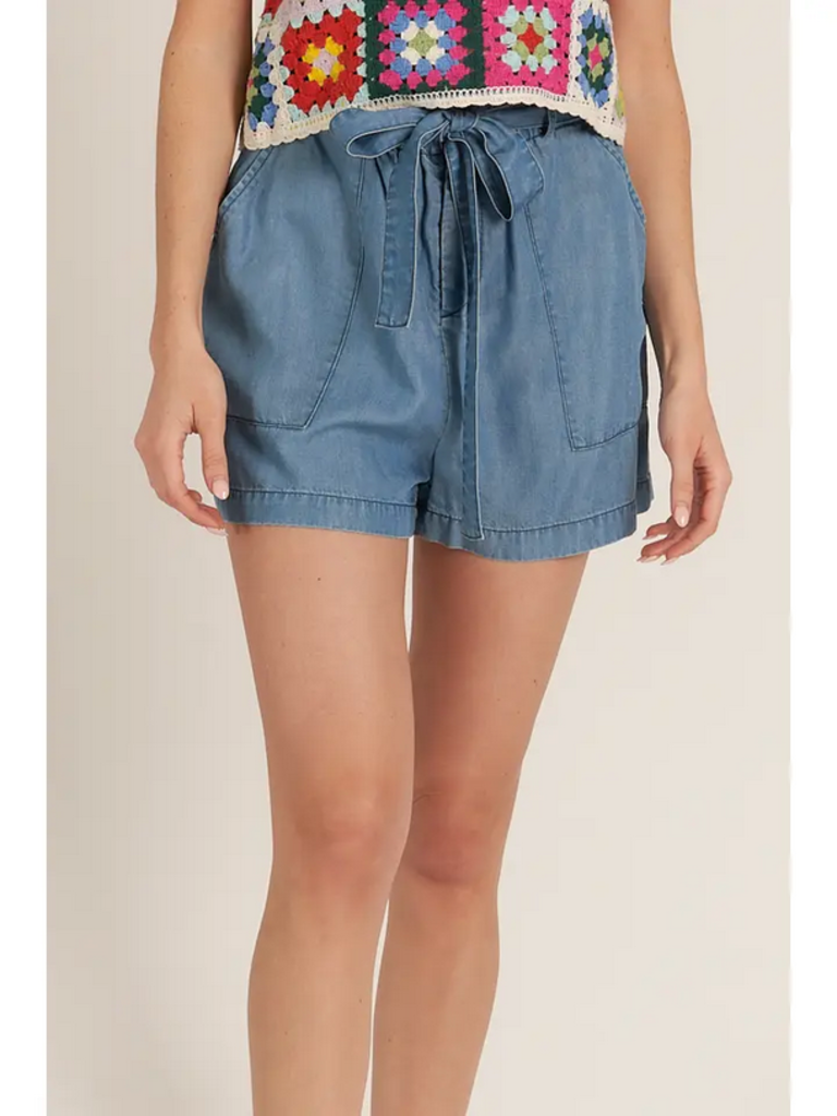 En Creme Tie Front Tencel Denim Shorts