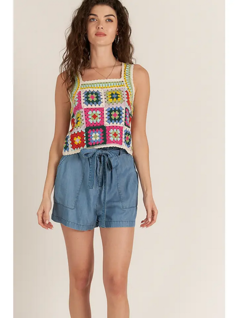 En Creme Tie Front Tencel Denim Shorts