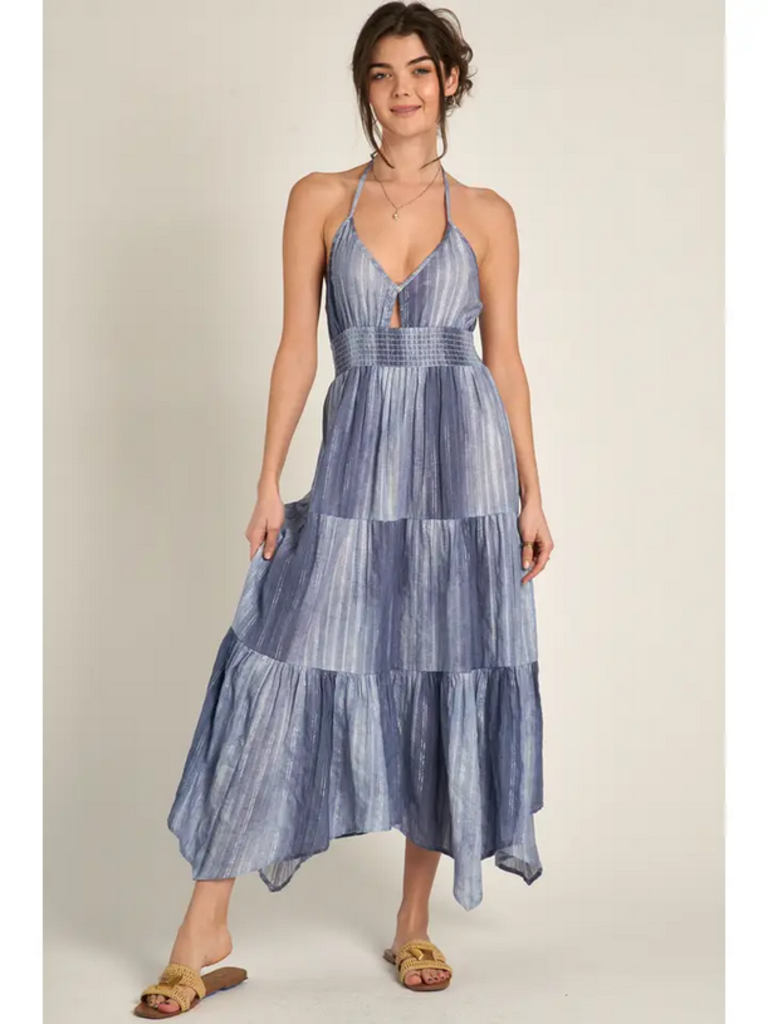 En Creme Halter Neck Tiered Maxi Dress