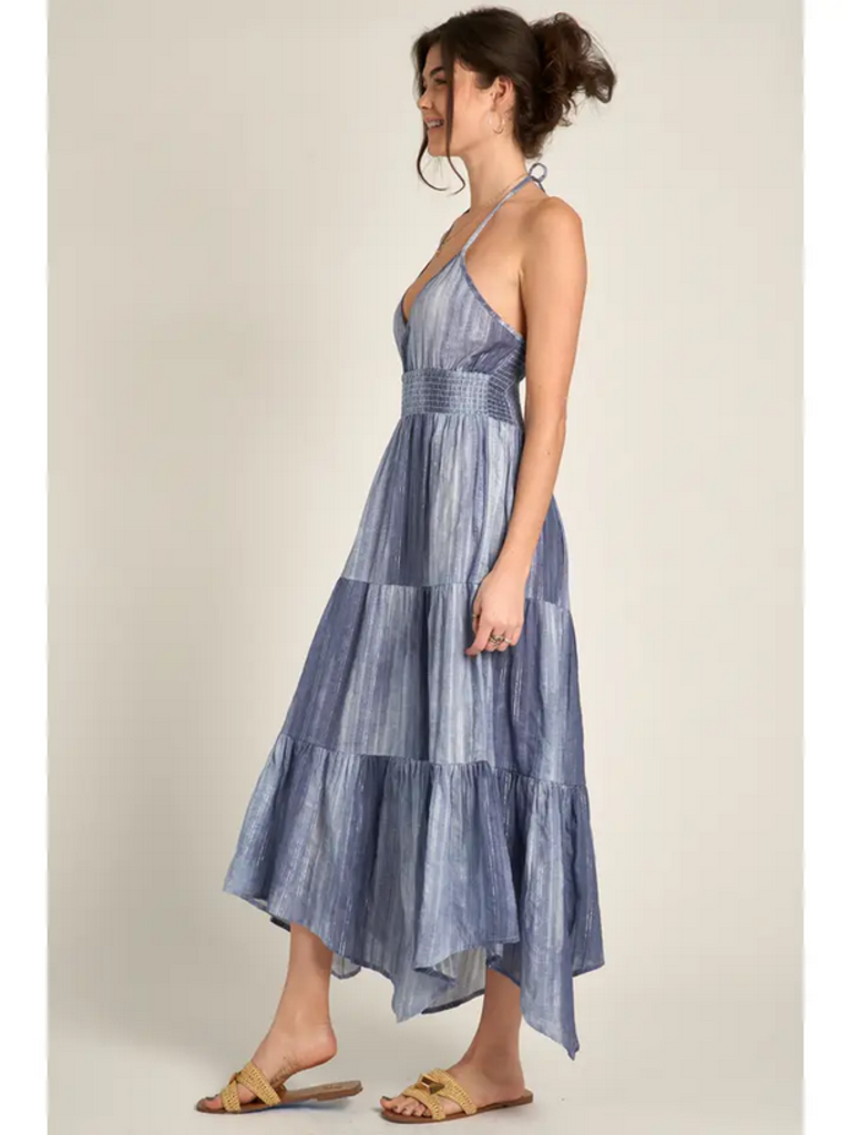 En Creme Halter Neck Tiered Maxi Dress
