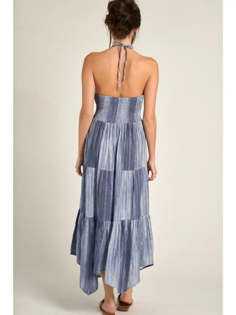 En Creme Halter Neck Tiered Maxi Dress