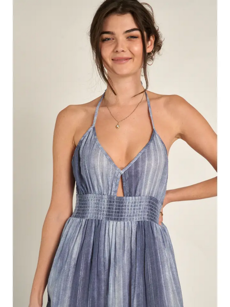 En Creme Halter Neck Tiered Maxi Dress