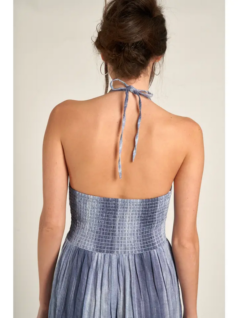 En Creme Halter Neck Tiered Maxi Dress