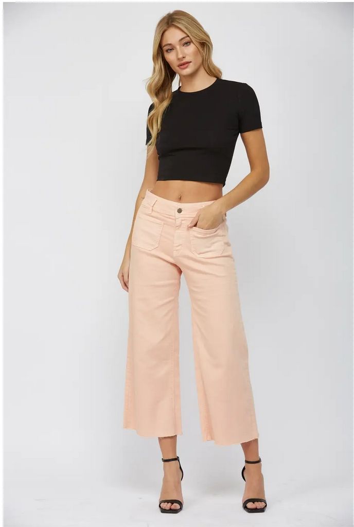 Mica Denim Cropped Wide Leg Jeans with Front Pockets