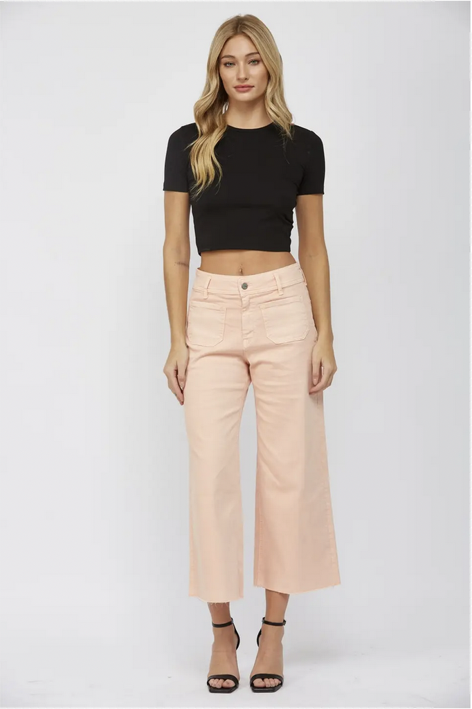 Mica Denim Cropped Wide Leg Jeans with Front Pockets
