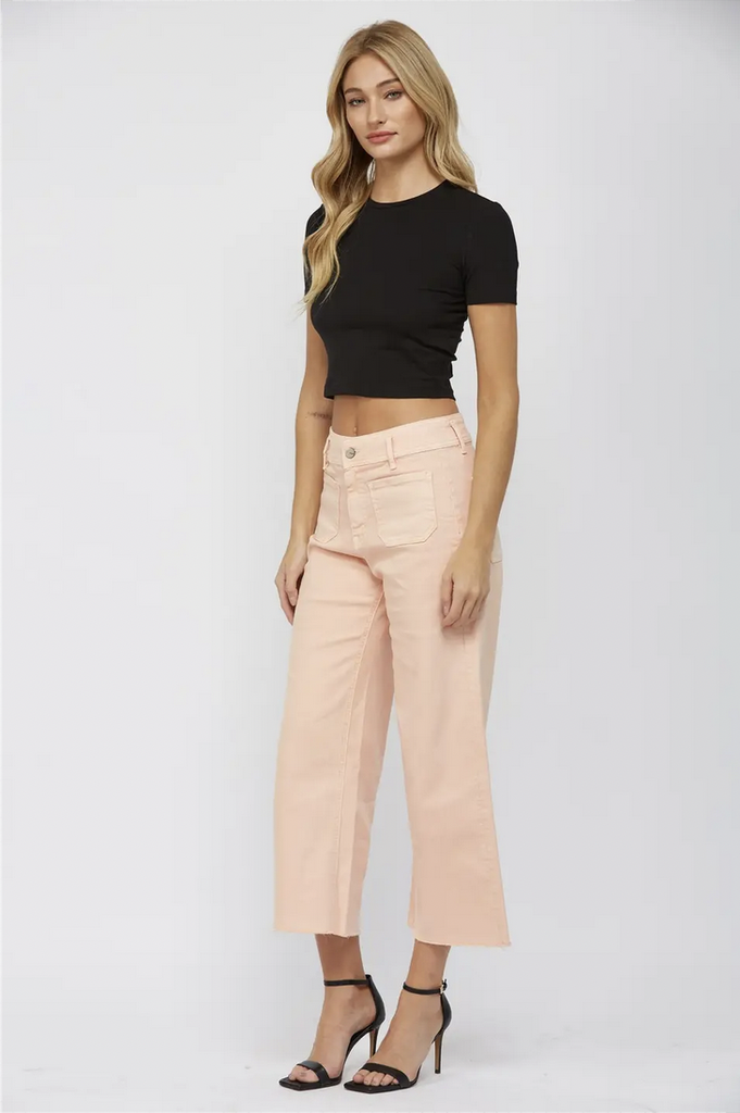 Mica Denim Cropped Wide Leg Jeans with Front Pockets