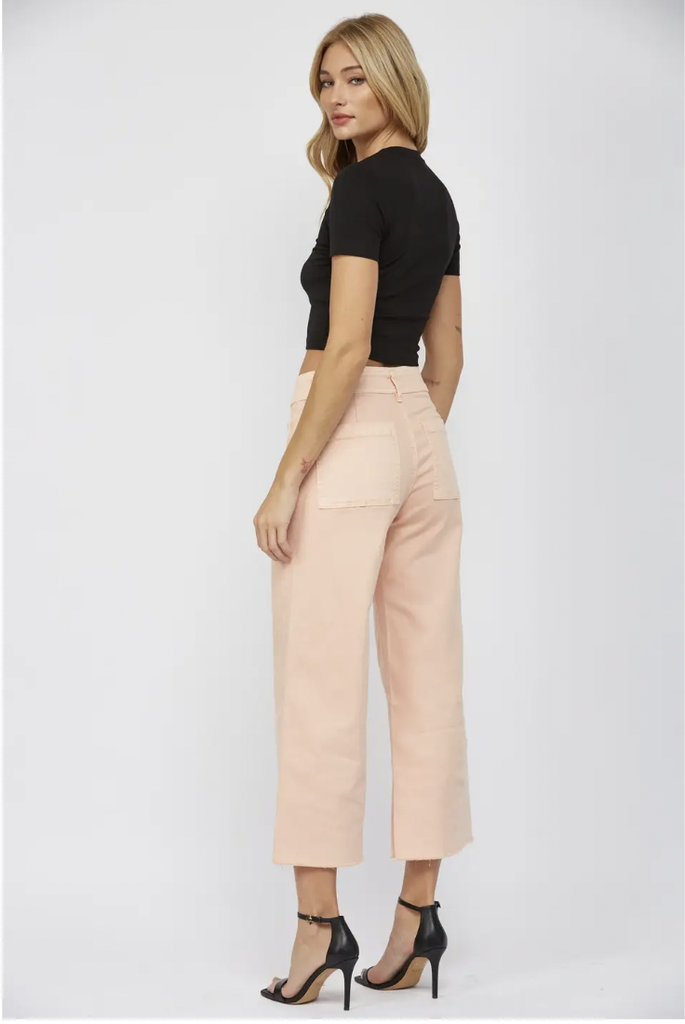 Mica Denim Cropped Wide Leg Jeans with Front Pockets