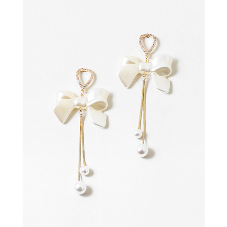 Blue Suede Jewels Bow Statement Drop Earrings