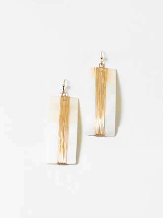 Blue Suede Jewels Rectangular White Shell Earrings