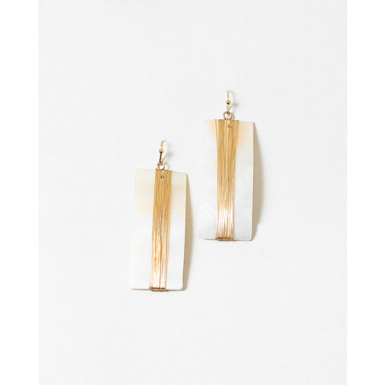 Blue Suede Jewels Rectangular White Shell Earrings