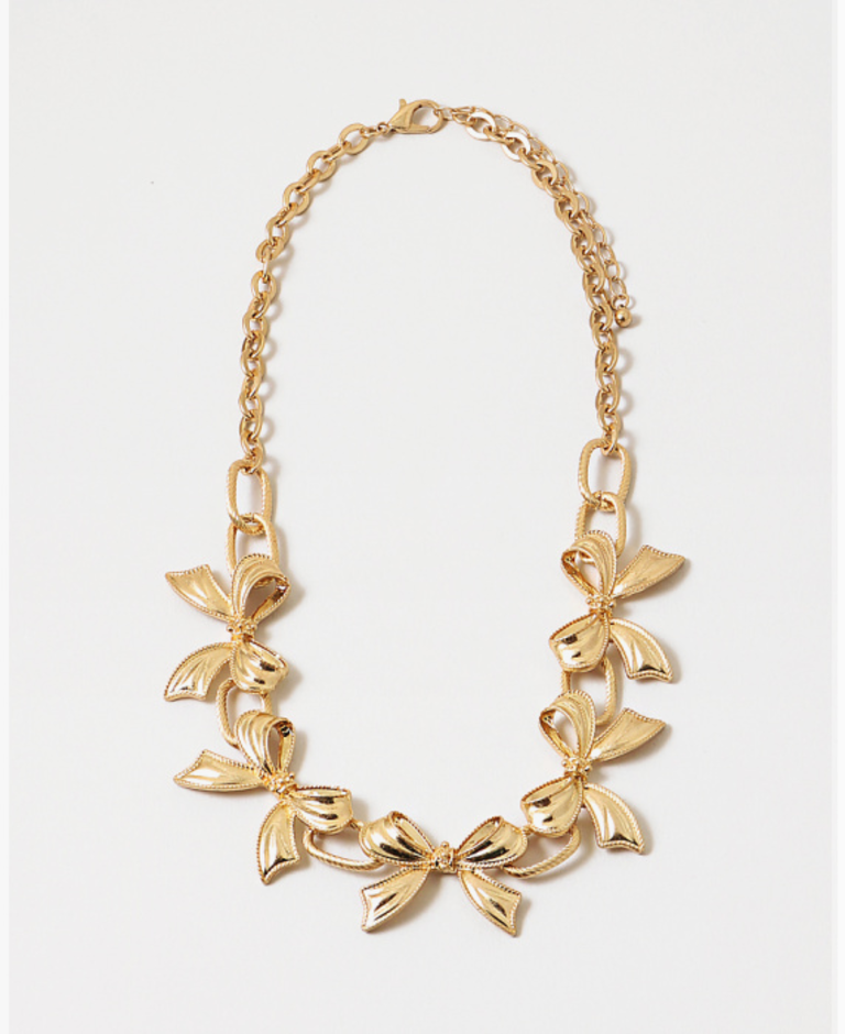 Blue Suede Jewels Bow Statement Necklace