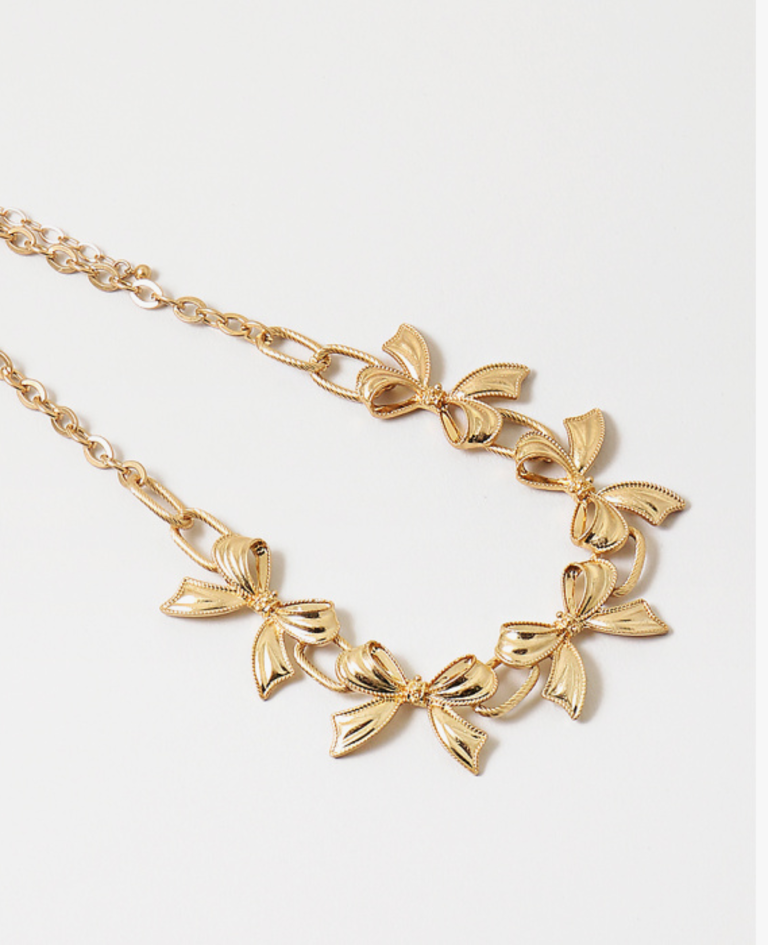 Blue Suede Jewels Bow Statement Necklace