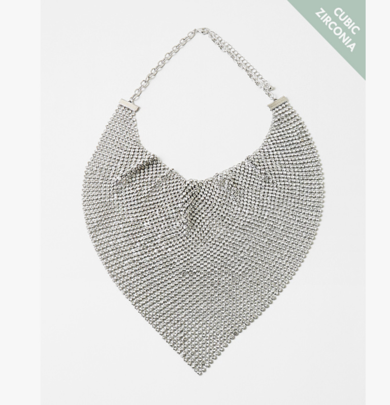 Blue Suede Jewels Rhinestone Bib Handkerchief Necklace