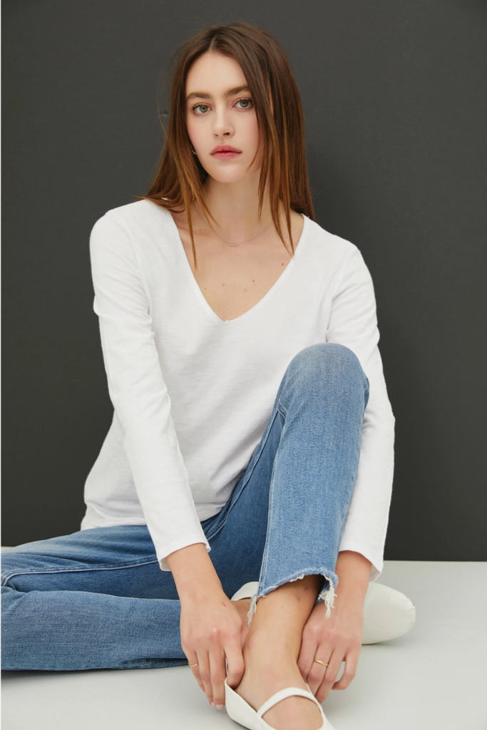 Be Cool Cotton V-Neck Long Sleeve T-Shirt