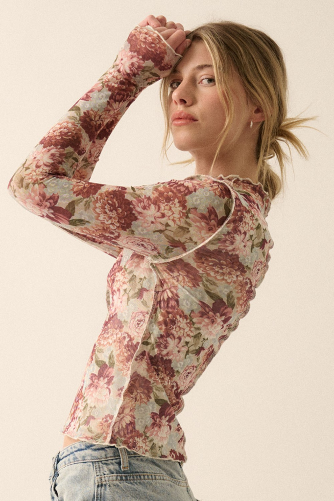 Promesa Romantic Floral Mesh Top