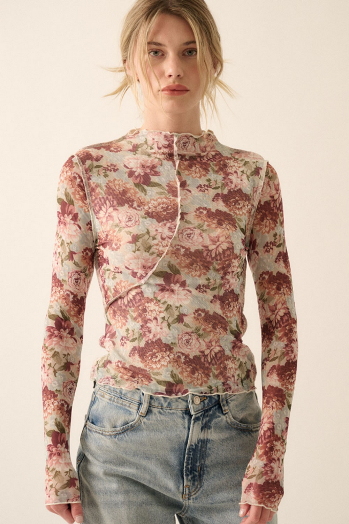 Promesa Romantic Floral Mesh Top