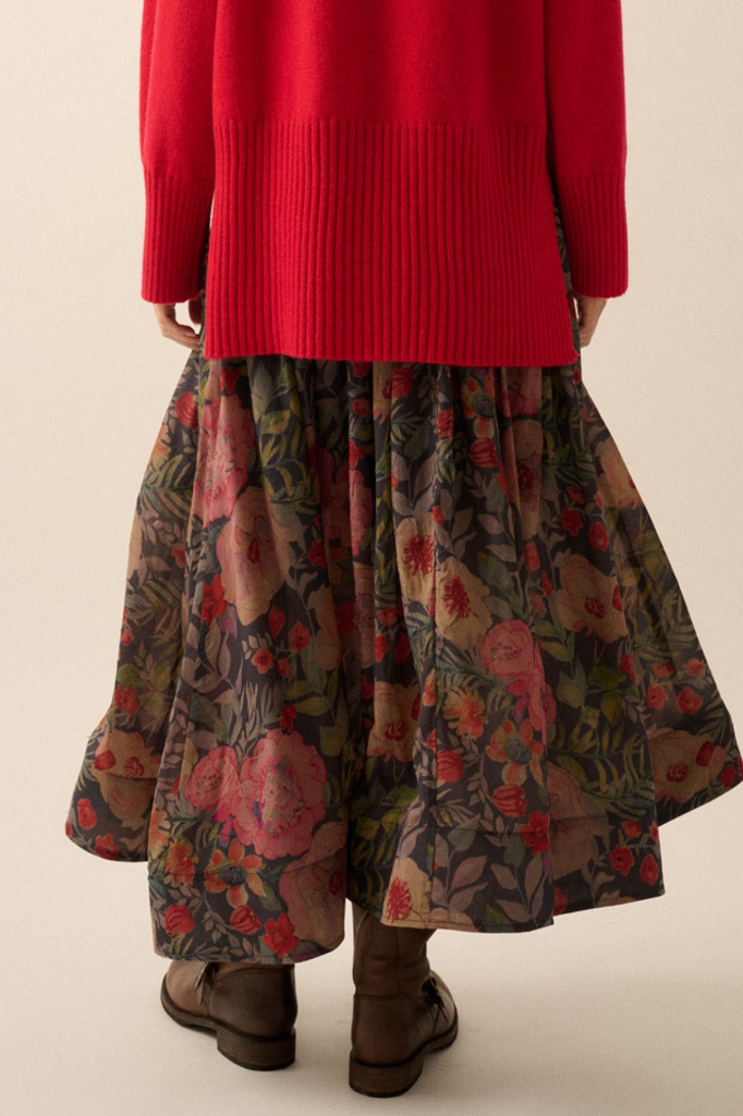 Promesa Floral High-Waist Pleated Maxi Skirt