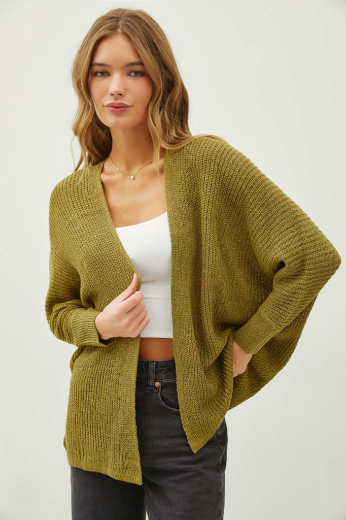Be Cool Dolman Sleeve Cardigan Sweater in Moss