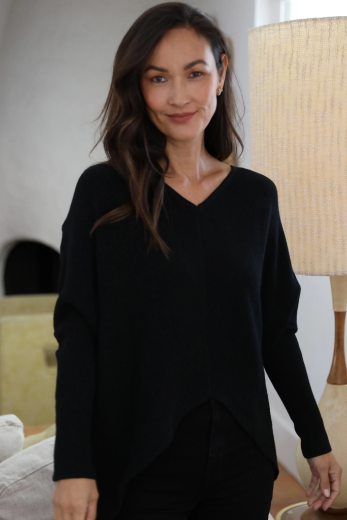 Nostalgia V Neck Hi Lo Sweater